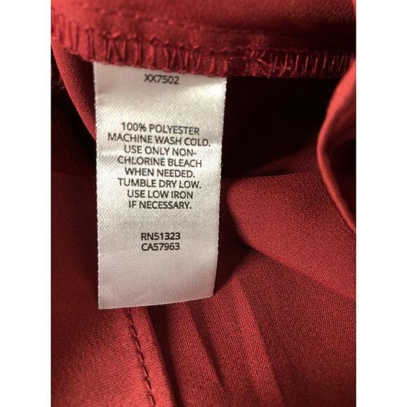 Halogen Satin Dress Long Sleeve Jewel Neck Tiered Swing Mini Earth Red NWT Large - Picture 6 of 7